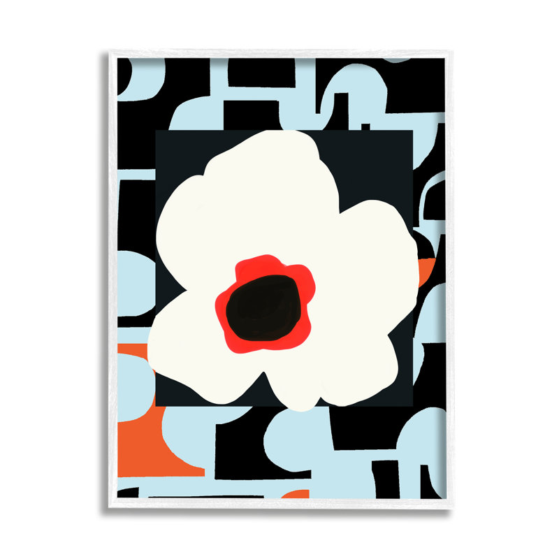 Motif floral rétro, H 14 po x l 11 po x P 1,5 po, Giclée encadrée blanc bord de mer