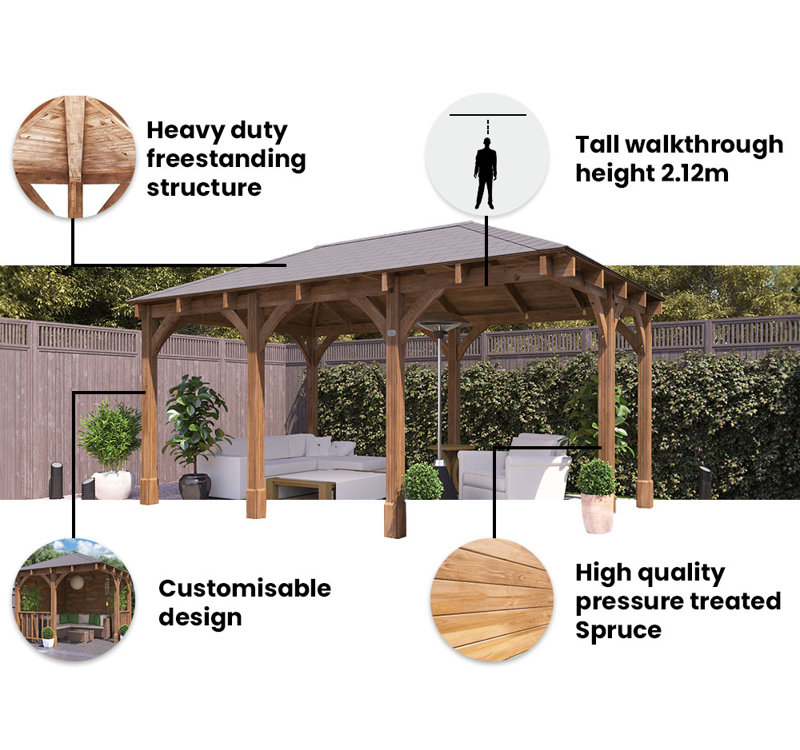 Dunster House Corner Gazebo Garden Shelter Canopy Wooden Roof Shingles 5m x 3m Leviathan