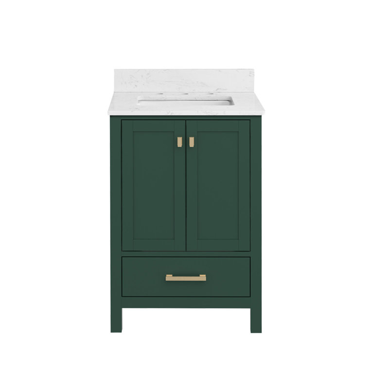 Meuble-lavabo moderne en bois massif avec lavabo, rangement de salle de bain vert