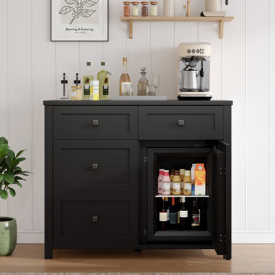 Mini meuble-bar 41 po et meuble télé encastré noir 41 po avec buffet et tablettes réglables, armoire à boissons pour le salon, la cuisine et le bureau