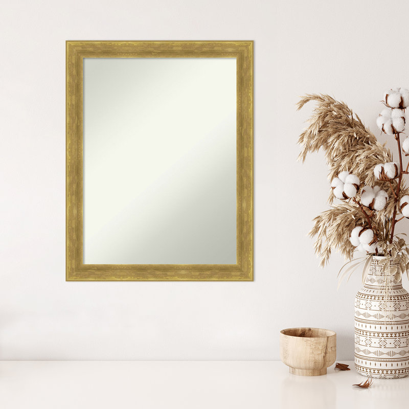 Earmon Solid Wood Rectangle Wall Mirror, Gold