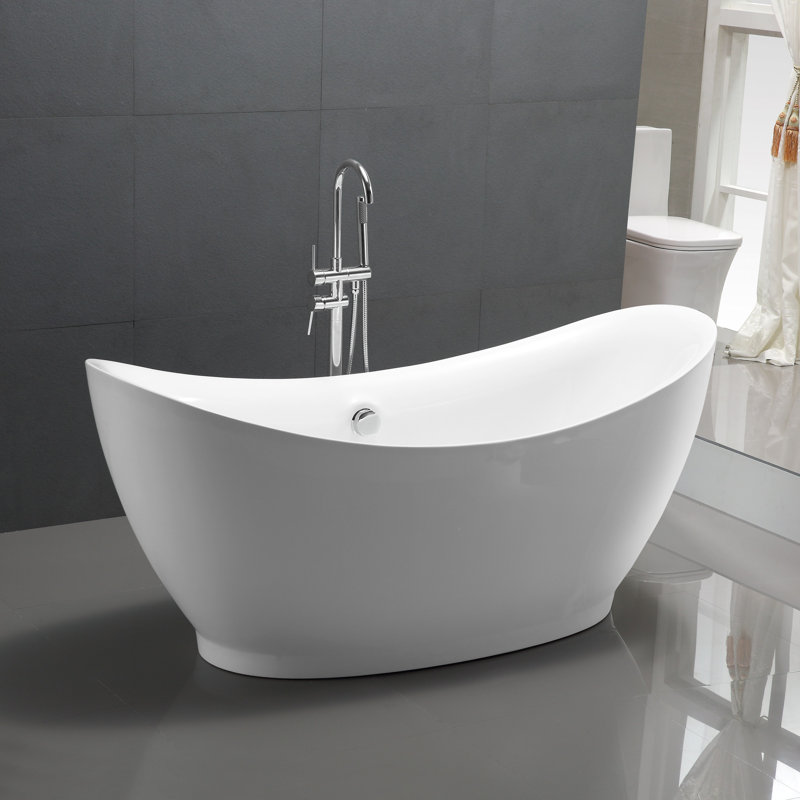 Reginald Series 67 in. x 31 in. Flat Bottom Acrylic Freestanding Soaking Bathtub with Center Drain in Glossy White