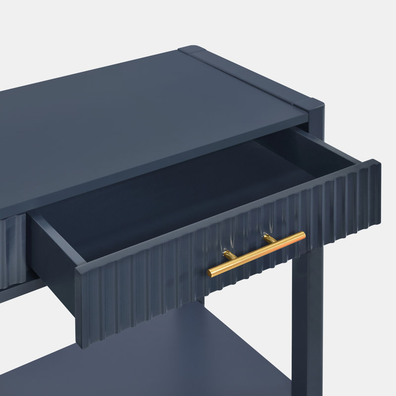Alkan Stylish Console Table with Vertical Stripe Drawers and Bottom Shelf, Navy