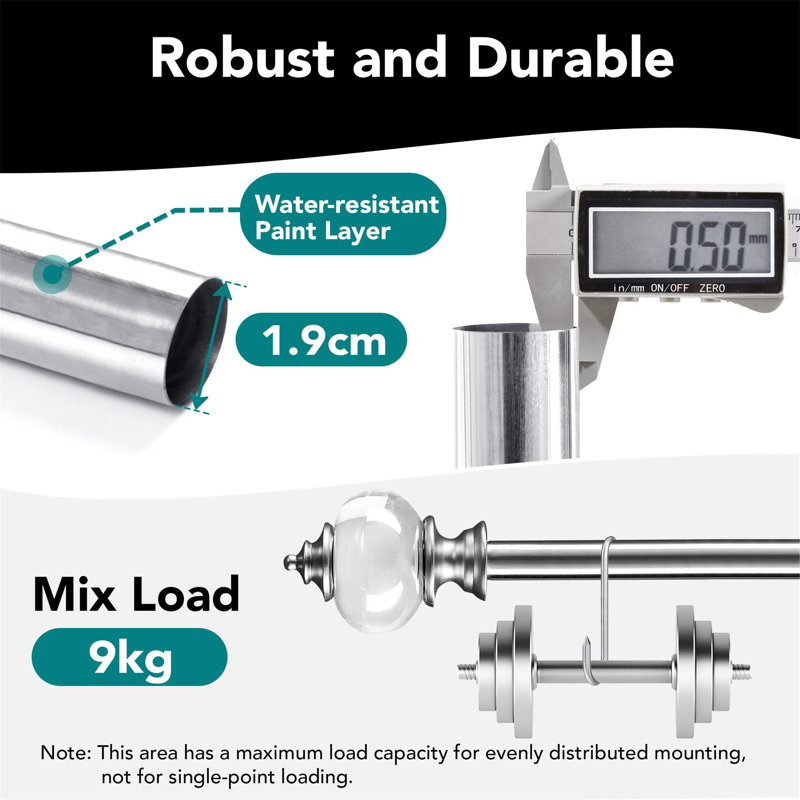 Devaki Adjustable 122cm to 213cm Single Curtain Pole, Silver