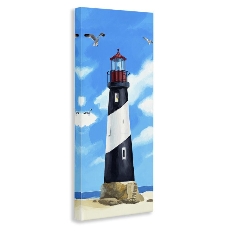 Art mural sur toile "Phare sur la plage" par Lucca Sheppard, H 30 po x l 13 po