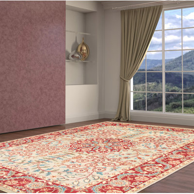 Tapis rouge en laine nouée à la main de conception unique 9 pi 1 po x 12 pi nouvel âge Ushak