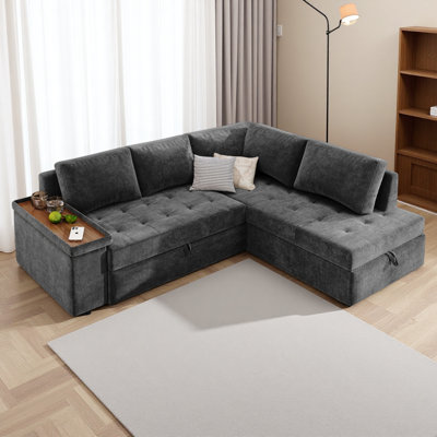 Canapé-lit modulaire en L de 91,5 pouces avec lit escamotable et canapé-lit modulaire avec rangement caché, accoudoirs larges avec rangement