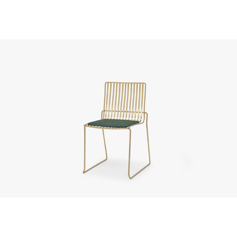 Ariss 116.84cm H Polyester Blend Upholstered Slat Back Side Chair in Grey, Green, Brass