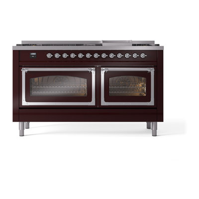 ILVE Nostalgie II Noblesse 60 in Dual Fuel Range, 9 Burner, Griddle