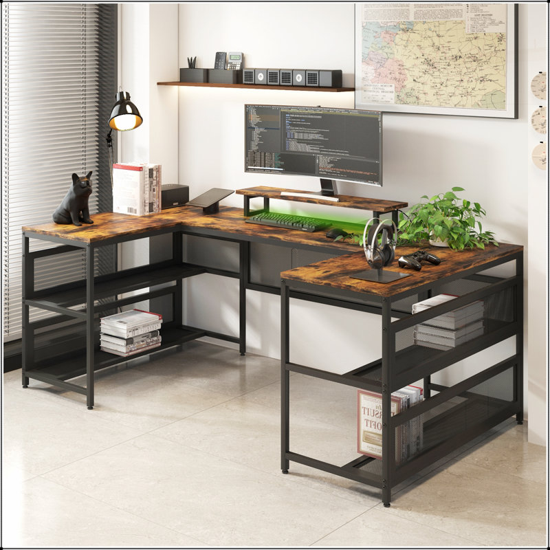 Bureau en U avec tablettes spacieuses et lumières DEL pour une productivité et une organisation améliorées