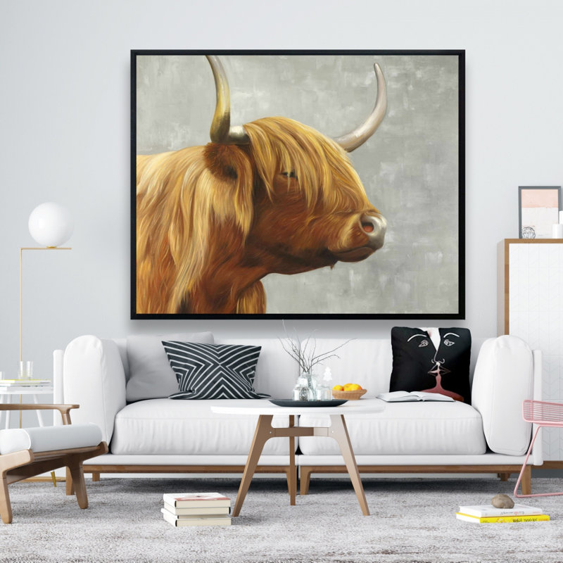 Magnifique bovin Highland - décor de toile de vache, Brun / Gris, H 49,25 po x l 61,25 po