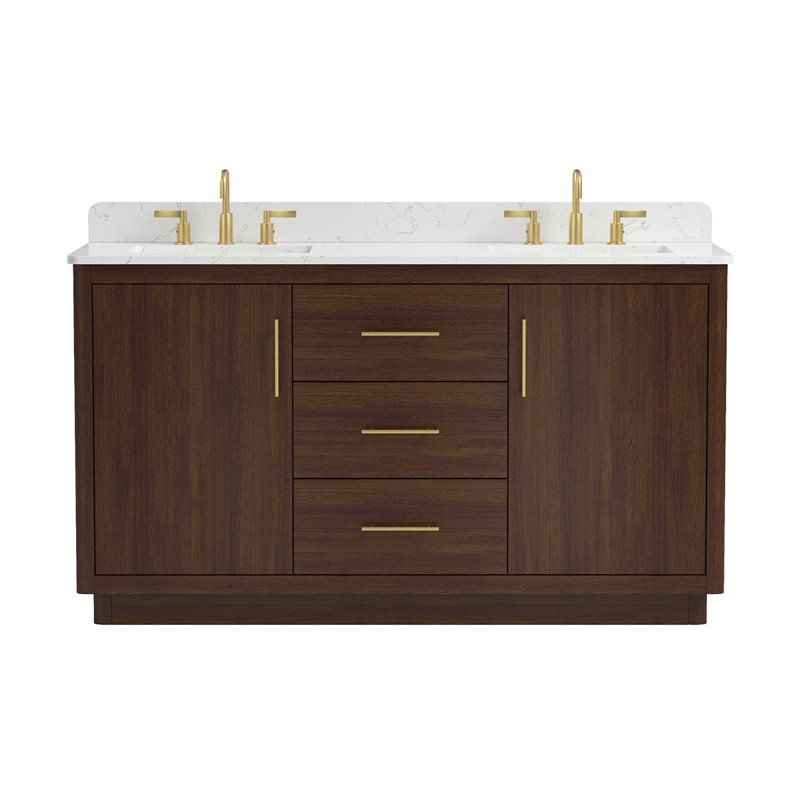 Adria Freestanding Single Bathroom Vanity with Engineered Stone Top, 61"