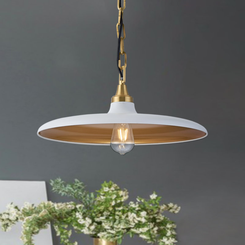 18 inch 1 Light Pendant with Iron Shade, White
