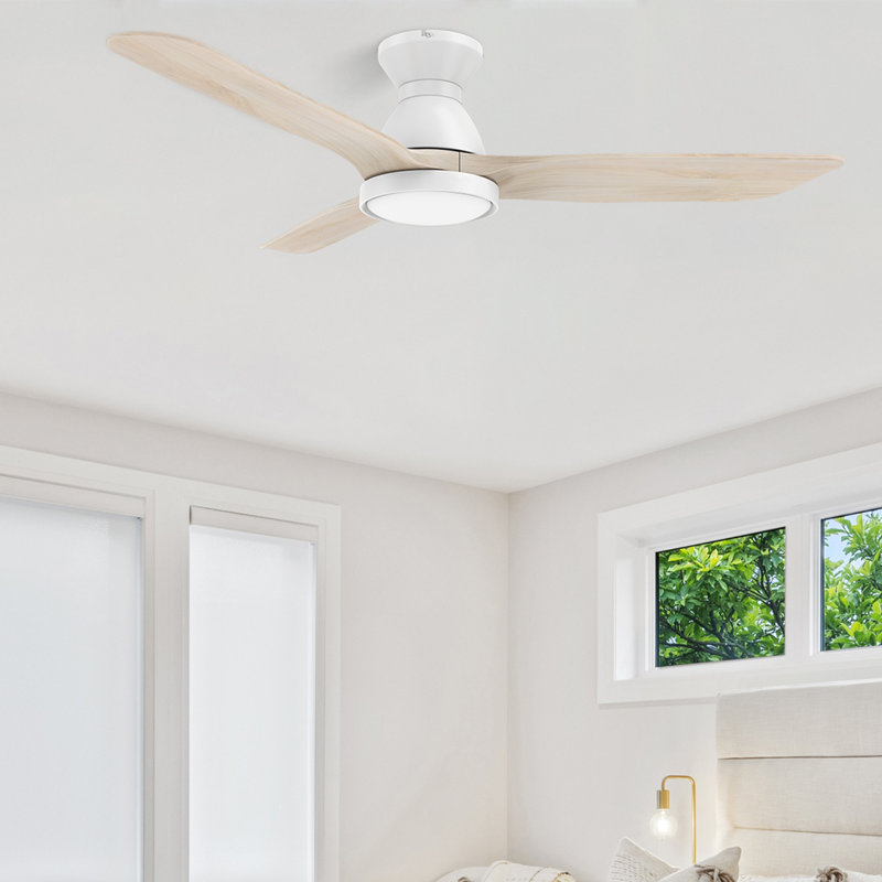 Ventilateur de plafond encastré à 3 pales en bois massif 52 "avec lumière, Blanc, Blanc