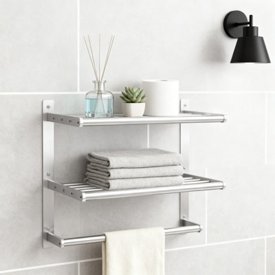 3-Tier Wall Mounted Bathroom Towel Rack With Shelf, Hotel Style Towel Holder And Storage Organizer For Bath Towels And Essentials