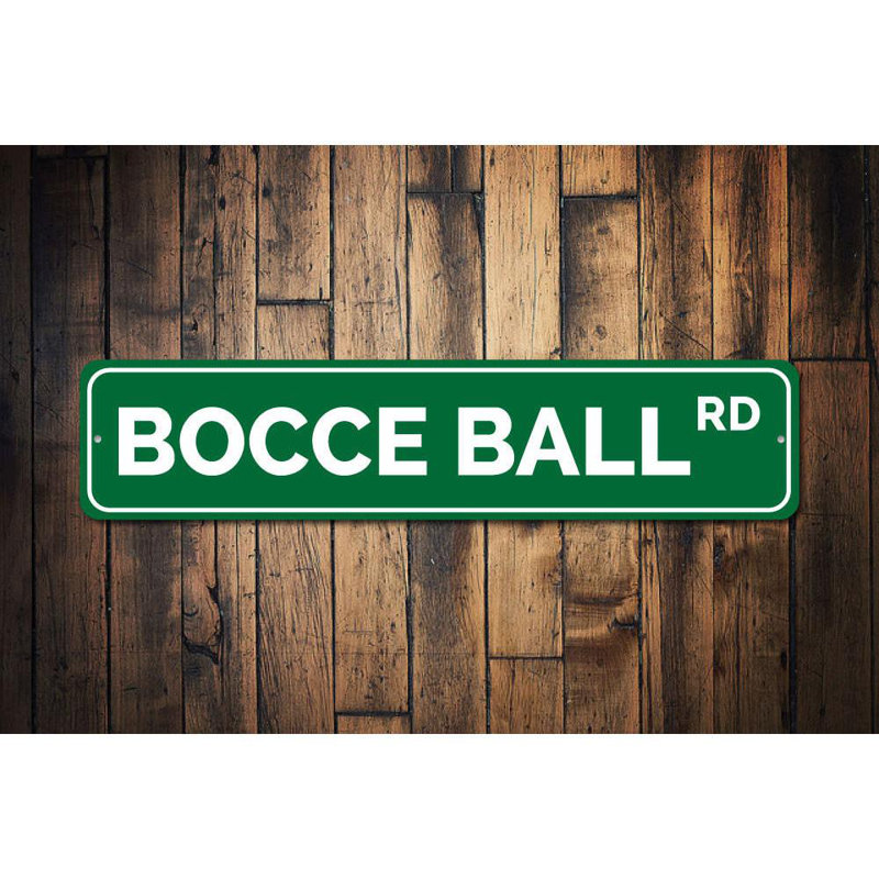 Plaque en aluminium sur mesure Bocce Ball Road, H 4 po x l 18 po x P 0,04 po