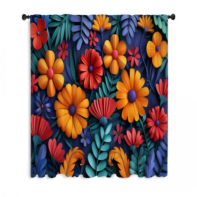 Floral Arrangement Window Curtains, Botanical Blockout & Sheer Curtains - 1 Panel