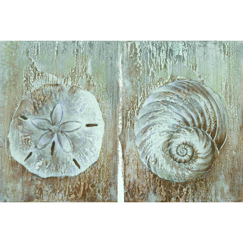 " Rustic Sand Dollar And Seashell " Painting Print, 8" H x 12" W