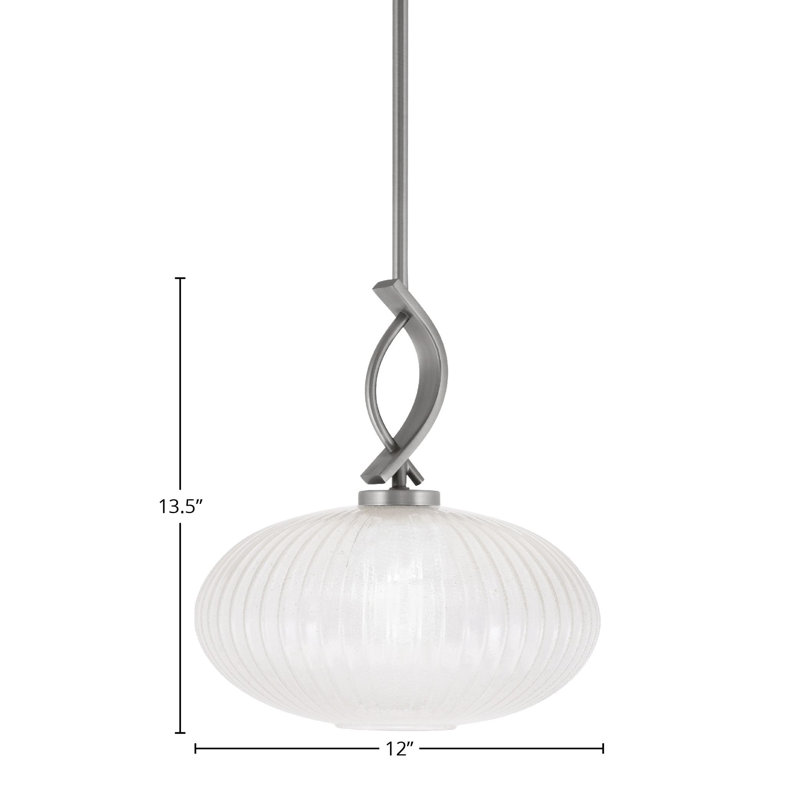 Unia Stem Hung Mini Pendant Shown In Graphite Finish With 12" Micro Bubble Ribbed Glass