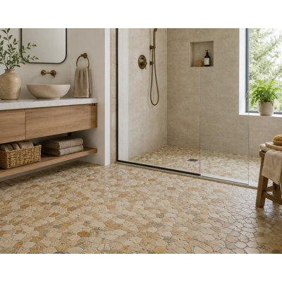 Random Sized Travertine Mosaic Tile in Tan/Beige