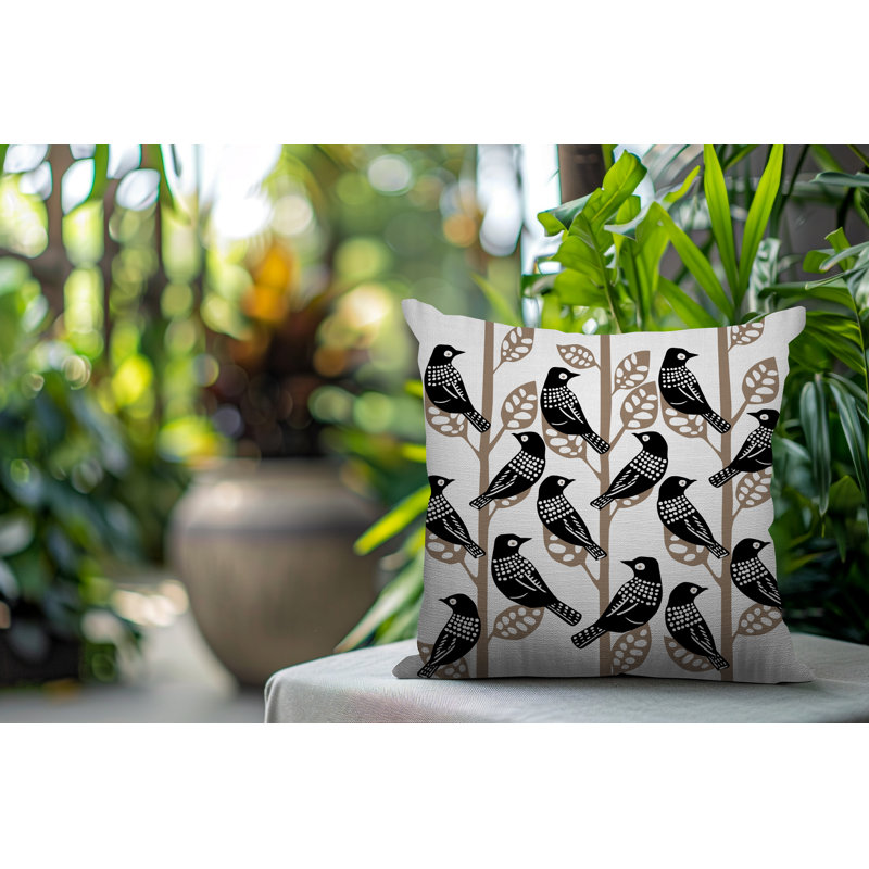 Oreiller carré réversible intérieur / extérieur Tanza Bird, Carré 17 po, Noir