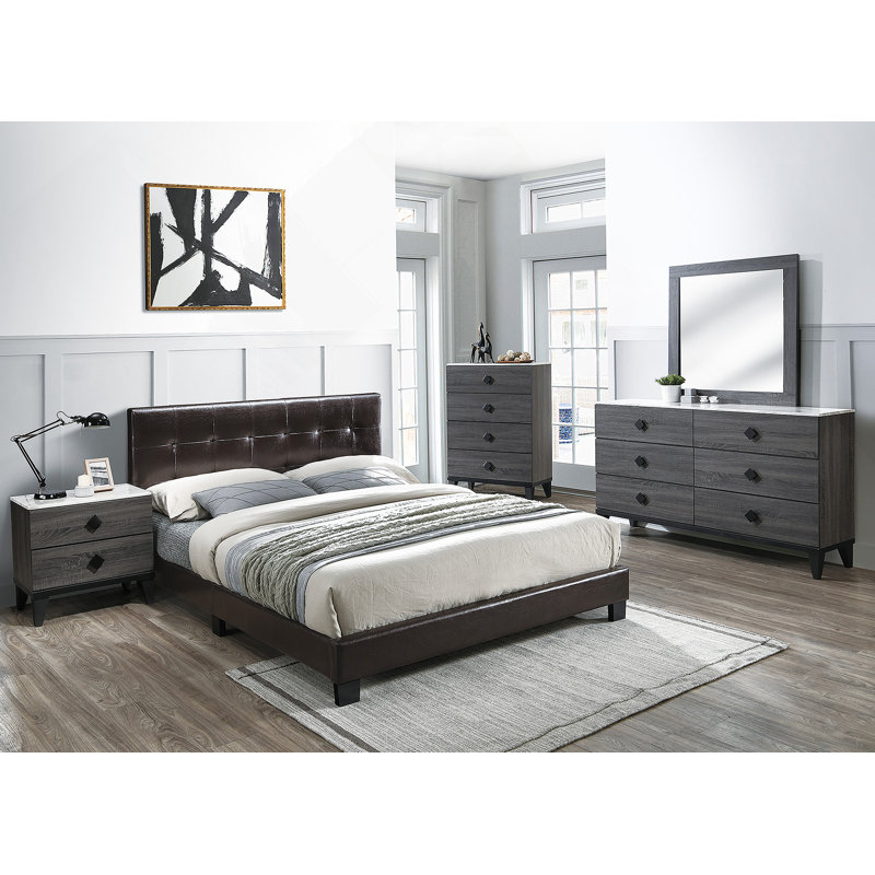 Commode de chambre à coucher avec plateau en faux marbre et 4 tiroirs