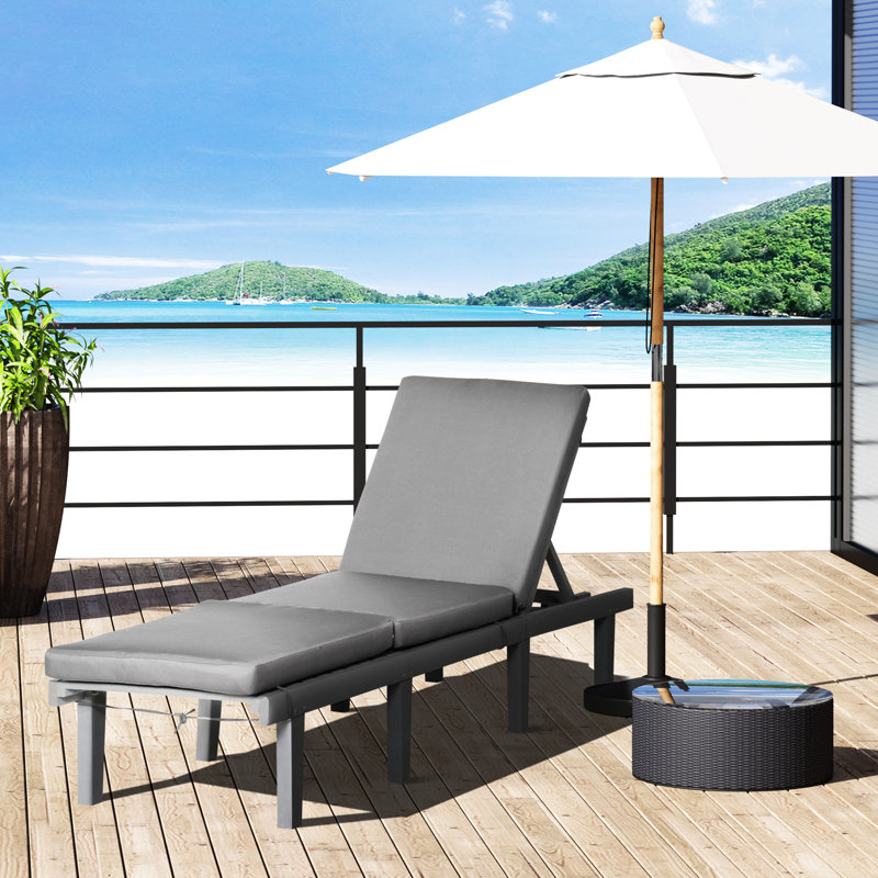 Fauteuil inclinable gris avec dossier et coussin de 4 coussins pour chaise longue d'extérieur