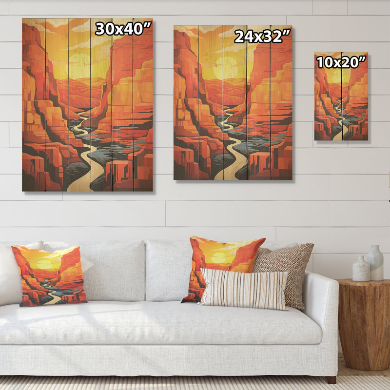 «Canyon Desert Sunset», art audacieux sur bois de pin naturel, H 20 po x l 10 po