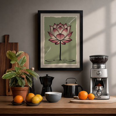Pink Lotus Bloom Botanical - Framed Print