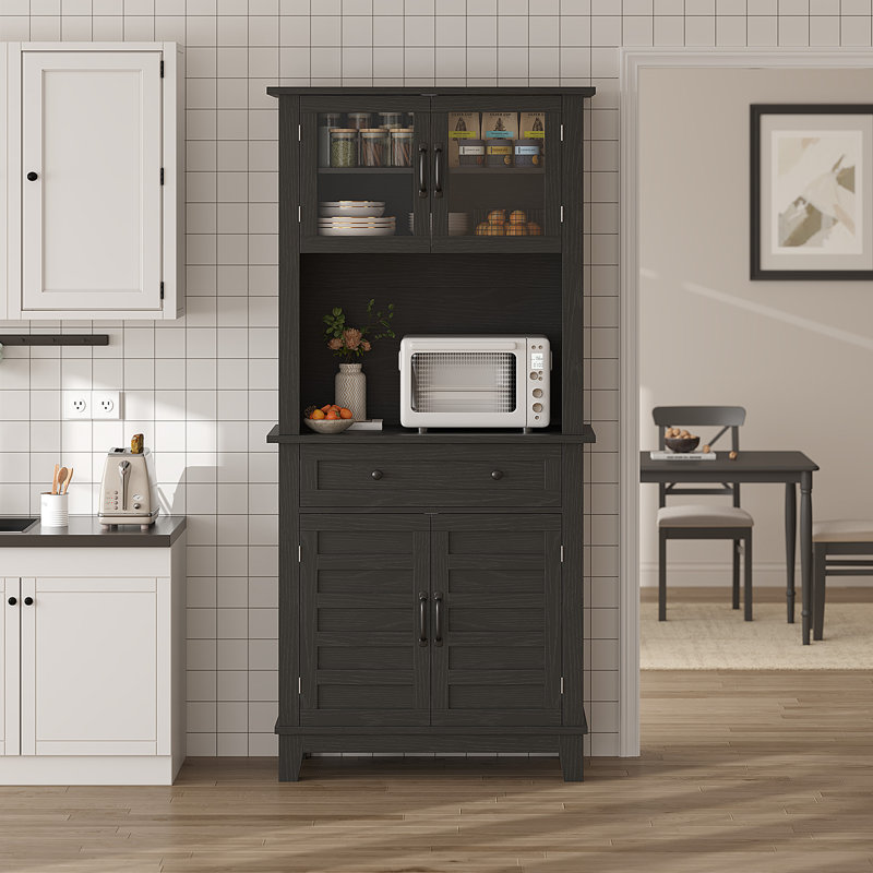 Armoire de bar 72 po de hauteur, armoire de bar avec support pour micro-ondes et armoire de 72 po de hauteur, Noir