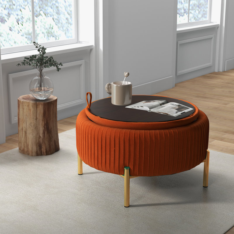 Repose-pieds rond avec rangement Chynna, Orange