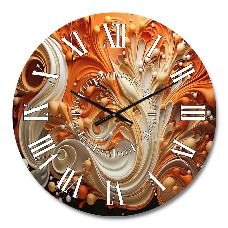 Abstract Coffee Fluid Flames - Abstract Shapes White Face Wall Clock, Medium