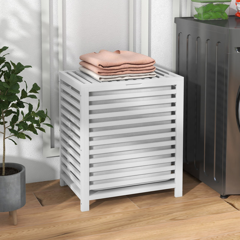 Panier à linge blanc avec couvercle et doublure amovible, 19,75 po x 14,25 po x 23,5 po, espace pour rangement intérieur du panier à vêtements, blanc, organisation soignée