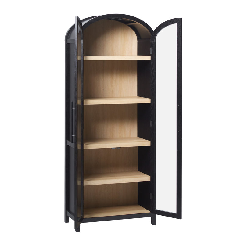 Sitarski 76" H x 30" W Modern Arched Standard Bookcase with Glass Doors, Black