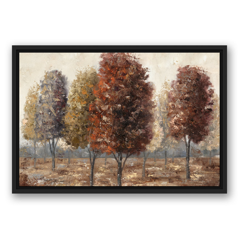 Spice Tone Trees - Peinture, Toile à cadre flottant noir, H 17,75 po x l 25,75 po x P 1,75 po