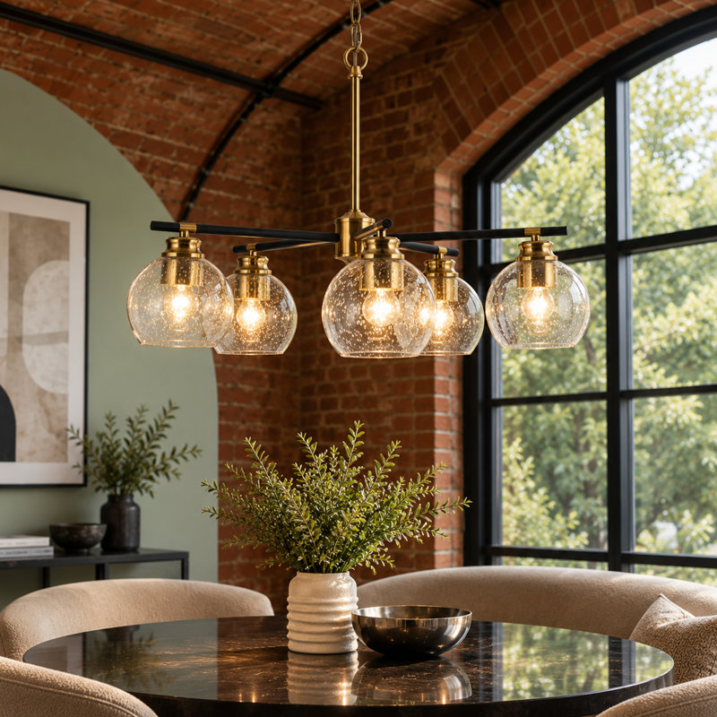 Lustre 5 lumières à abat-jour moderne à intensité variable 
