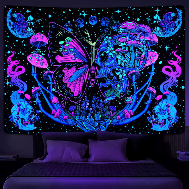 Tapisserie papillon champignon réactif aux rayons UV