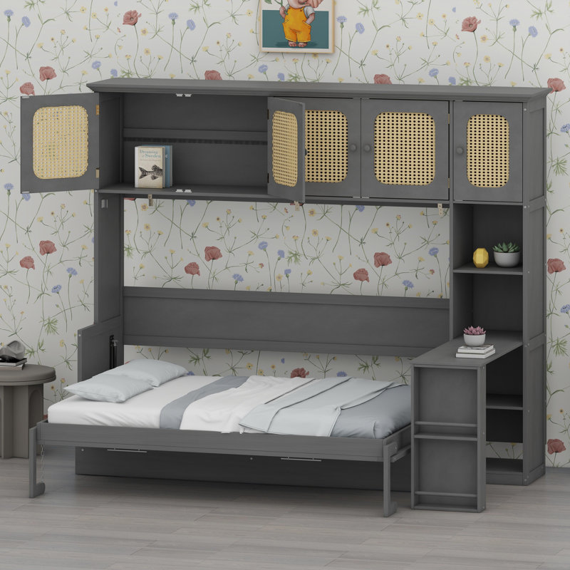 Lit escamotable peu encombrant avec bureau intégré et armoires pour le bureau à domicile, Antique Gray