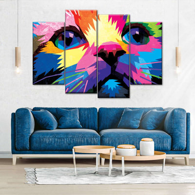 " Cat Multicolored Abstract " 4 - Pieces