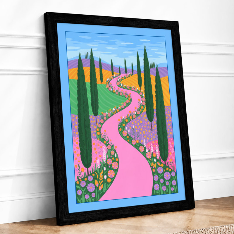 Flowered Cypress Path Boho 1 Piece Single Picture Frame Wall Art, A2 - 59.4 x 42.0 cm, Black