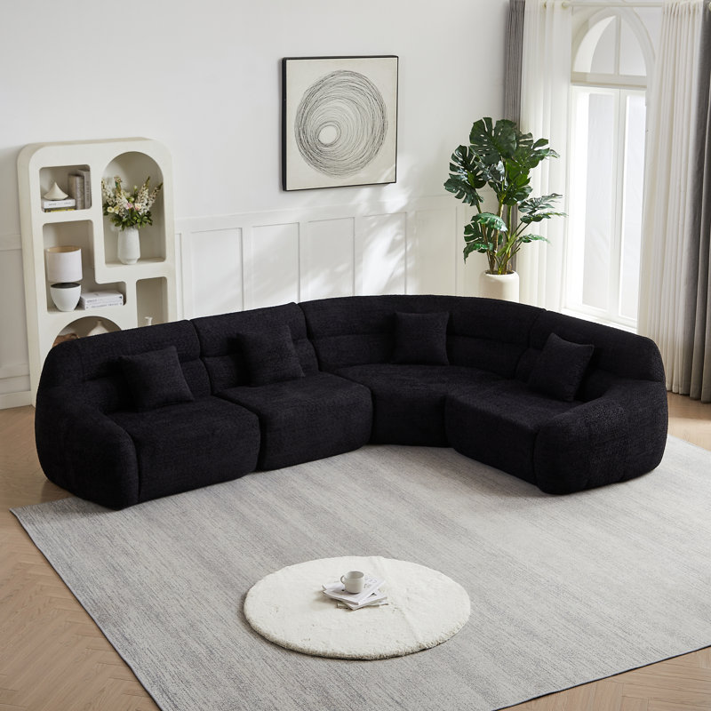 Canapé modulaire incurvé moderne de luxe, canapé modulaire en chenille Cloud, Noir