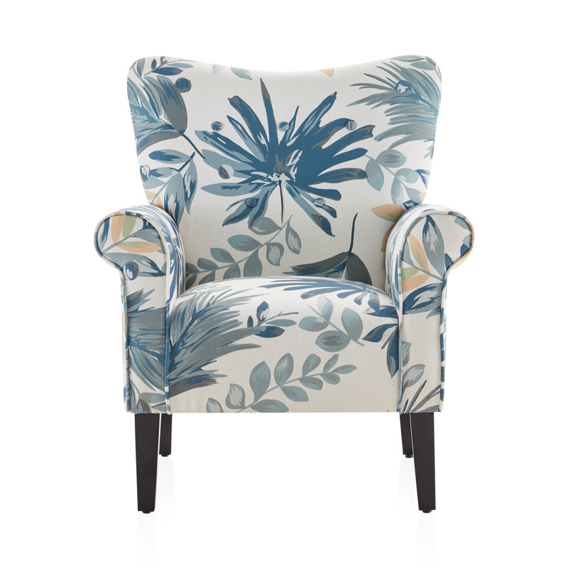Fauteuil rembourré capitonné de 30,3 po de largeur, Lin floral bleu