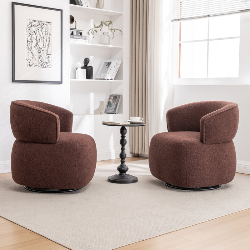 Olevide Swivel Barrel Chair, Brown Teddy