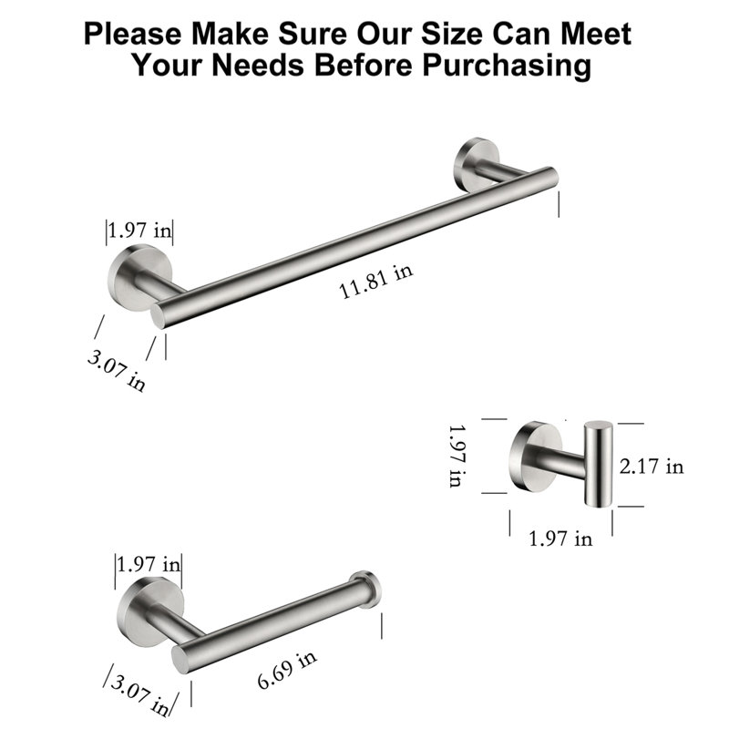 3 - Piece Bathroom Hardware Set, Brushed Nickel