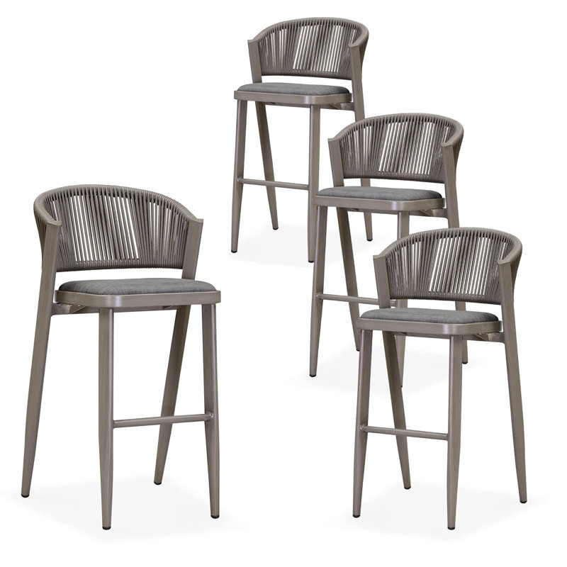 Tabouret d'extérieur avec coussin Brasia, gris, 29.72"