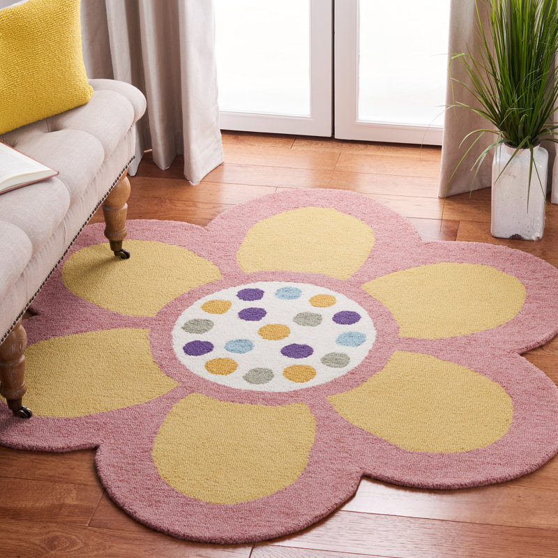 Tapis en laine et en coton touffeté à la main Ahonesti, Rond 5 pi