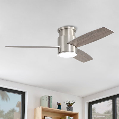 44"   Flush Mounted Led Ceiling Fan With Remote ,3 Reversible Plywood Blades