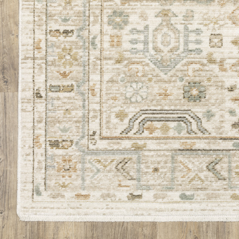 Lainey Vintage Tribal Medallion Pale Blue/Beige Area Rug, Rectangle 9'10" x 12'6"