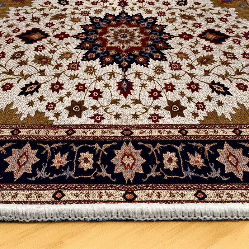 Madeline Collection Digital Print Cotton-Polyester Brown Colourful Moroccan Rug, Round 3'4"