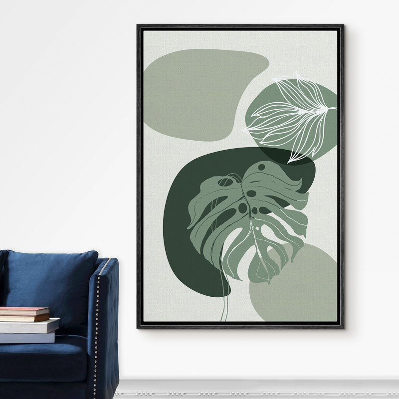 Signe, reproduction d'art sur toile encadrée, art mural vert Monstera et feuille blanche, plantes florales, art numérique, art moderne, tropical, coloré, frais pour le salon, la chambre à coucher, le bureau - 24 po x 36 po - blanc